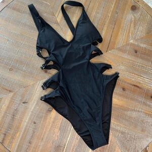 Black Strappy One-Piece Swimsuit